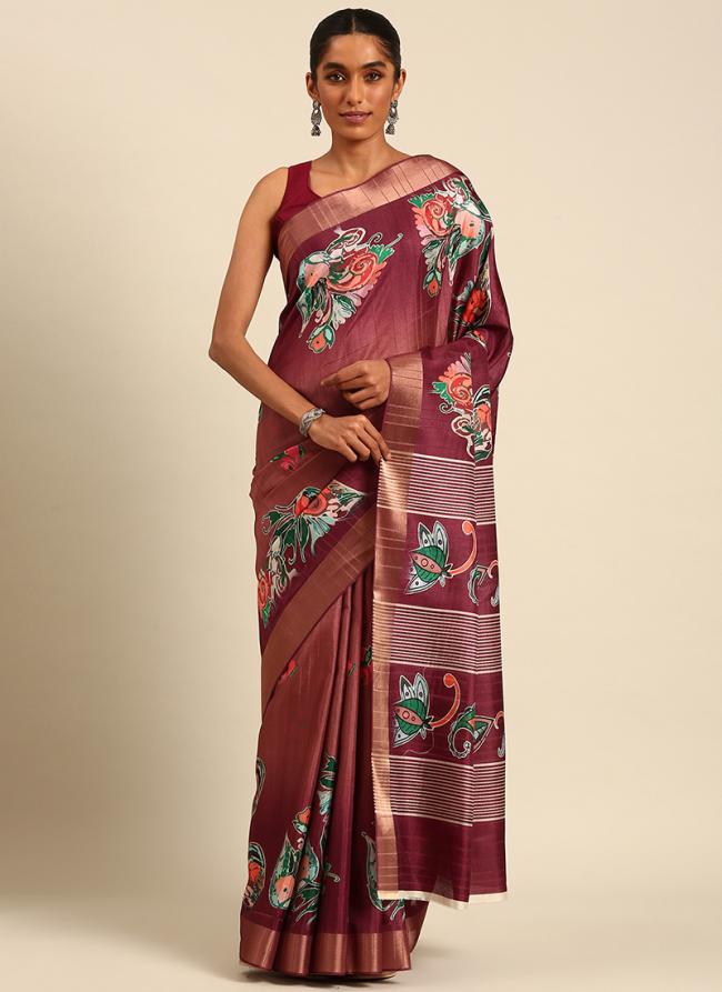 Cotton Rose Pink Casual Wear Printed Saree